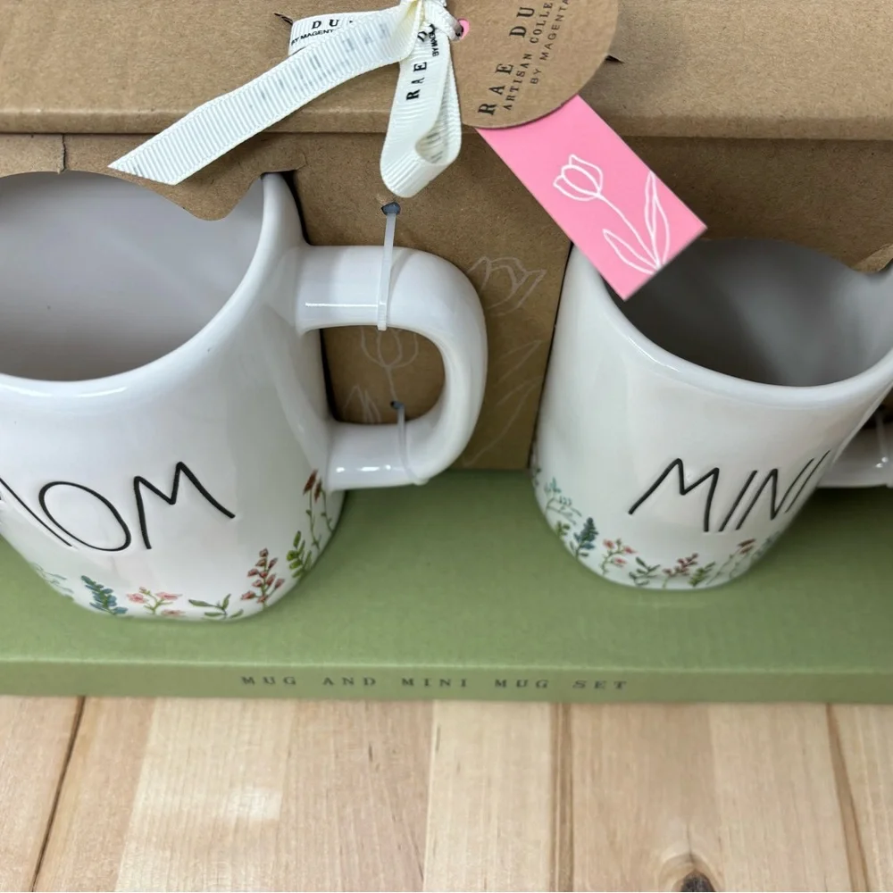 Rae Dunn MOM & MINI Mug Gift Set White with Flowers & Butterflies Black LL New - Picture 2 of 4
